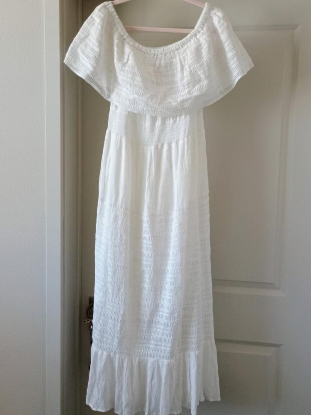 NWT WHITE ROMANTIC CROCHET MAXI LONG DRESS SIZE XL RAYON OFF SHOULDER
